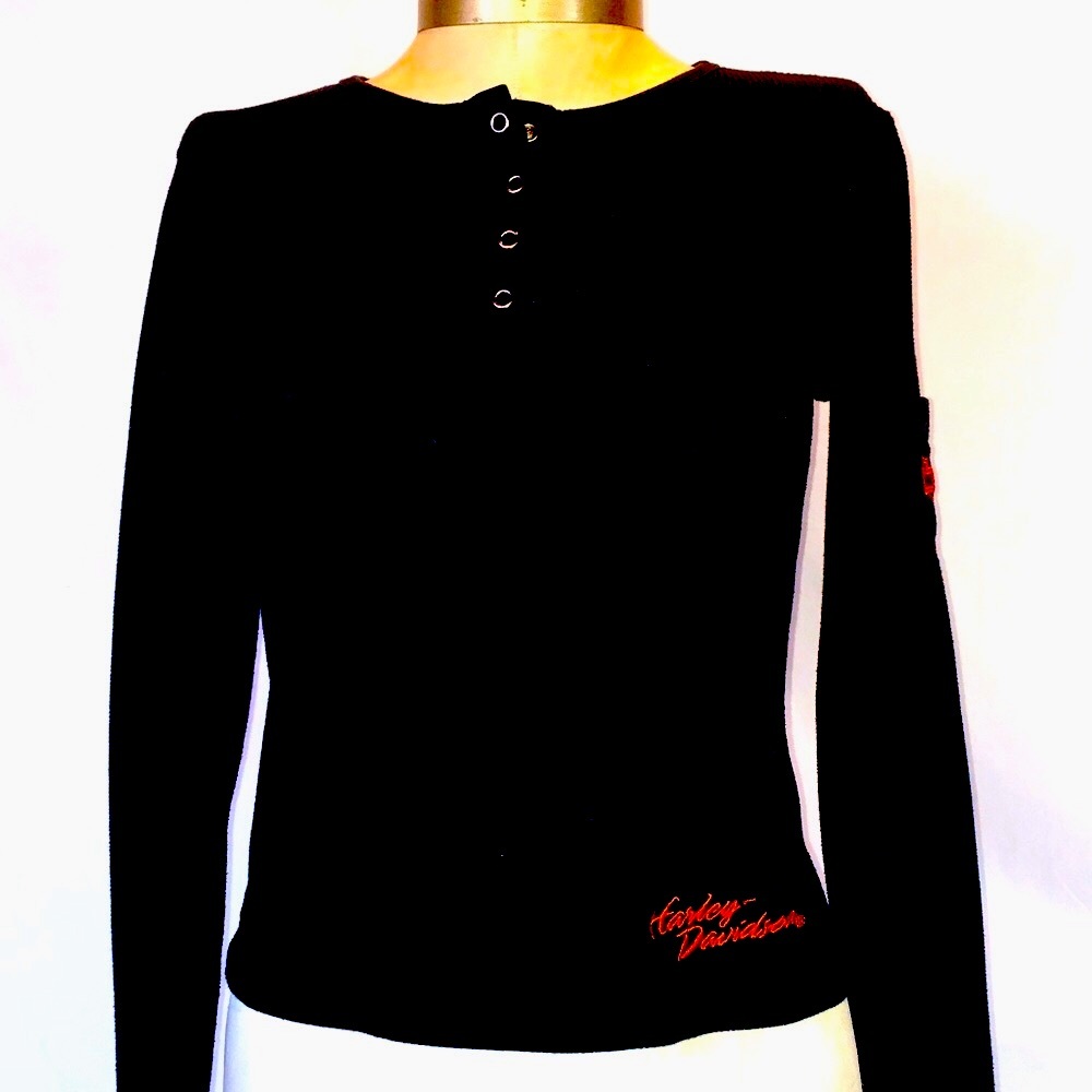 VINTAGE Genuine HARLEY-DAVIDSON Women's Small Thermal Long Sleeve Henley w/Snaps